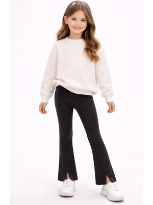 İncili Taşlı Yırtmaç Detaylı Kız Çocuk Tayt