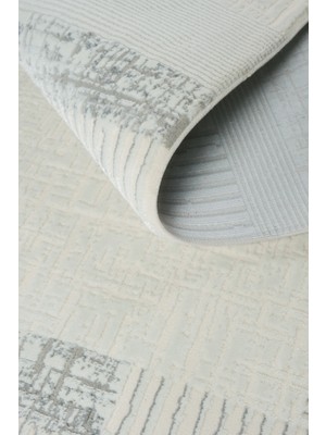 Beyaz Gri Polyester Halı – Antibakteriyel, Tozumaz, Saçaklı Salon ve Çocuk Odası Yolluk