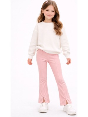 İncili Taşlı Yırtmaç Detaylı Kız Çocuk Tayt