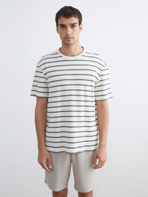 Lc Waikiki Yeni Sezon Bisiklet Yaka Çizgili Penye Erkek Tişört