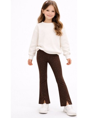 İncili Taşlı Yırtmaç Detaylı Kız Çocuk Tayt