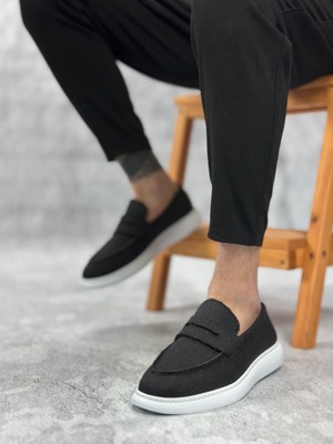 Beskar Signature BA0355 Bağcıksız Keten Siyah Klasik Corcik Erkek Ayakkabı