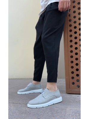 Beskar Signature BA0003 Bağcıklı Klasik Spor Gri Renk Keten Yüksek Taban Casual Erkek Ayakkabı