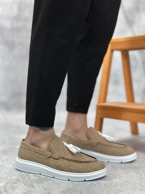 Beskar Signature BA0005 Bağcıksız Yüksek Taban Klasik Keten Hardal Püsküllü Erkek Ayakkabı