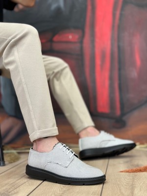 Beskar Signature BA0003 Bağcıklı Klasik Spor Gri Renk Siyah Taban Keten Yüksek Taban Casual Erkek Ayakkabı