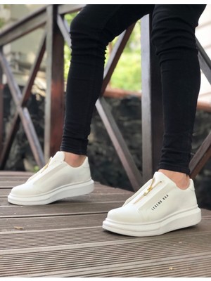 Beskar Signature BA0310  Kalın Yüksek Taban Fermuarlı Beyaz Erkek Ayakkabı