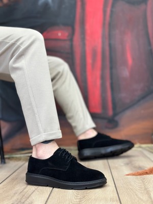 Beskar Signature BA0003 Bağcıklı Süet Klasik Siyah Yüksek Taban Casual Erkek Ayakkabı