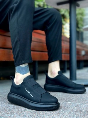 Beskar Signature BA0307  Kalın Yüksek Taban Çift Bant Siyah Erkek Ayakkabı