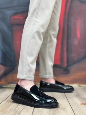 Beskar Signature BA0005 Bağcıksız Yüksek Taban Siyah Taban Klasik Süet Detaylı Püsküllü Corcik Erkek Ayakkabı