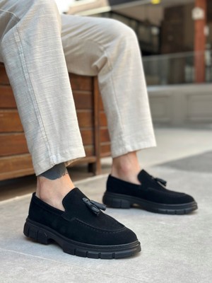 Beskar Signature BA0240 Yüksek Taban Klasik Parlak Püsküllü Süet Siyah Erkek Ayakkabı