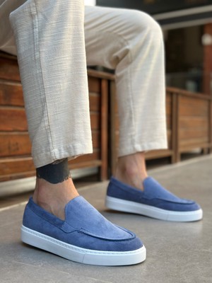 Beskar Signature BA0241 Bağcıksız Yüksek Taban Mavi Süet Erkek Ayakkabı