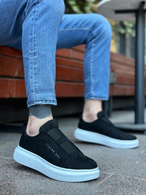 Beskar Signature BA0307  Kalın Süet Çift Bant Siyah Beyaz Taban Erkek Ayakkabı