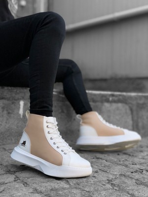 Beskar Signature BA0256 Bağcıklı Erkek Yüksek Taban Beyaz Krem Taban Spor Bot