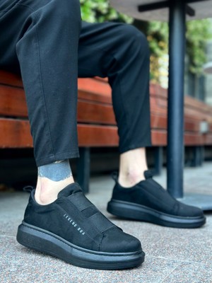 Beskar Signature BA0307  Kalın Süet Yüksek Taban Çift Bant Siyah Erkek Ayakkabı