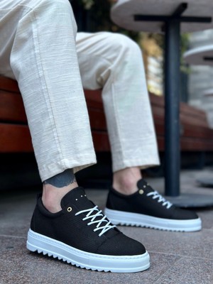 Beskar Signature BA0152 Bağcıklı Yüksek Taban Siyah Keten Erkek Ayakkabı