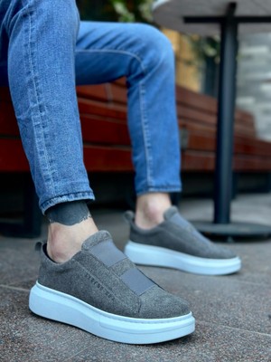 Beskar Signature BA0307  Kalın Süet Yüksek Taban Çift Bant Gri Erkek Ayakkabı