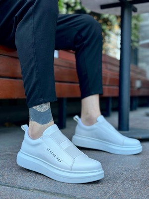 Beskar Signature BA0307  Kalın Yüksek Taban Çift Bant Beyaz Erkek Ayakkabı