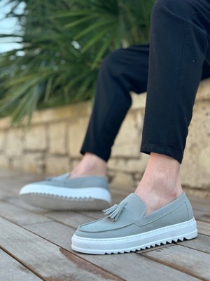 Beskar Signature BA0154 Bağcıksız Yüksek Taban Gri Süet Püsküllü Erkek Ayakkabı