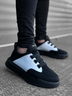 Beskar Signature BA0160 Bantlı Erkek Yüksek Taban Siyah Beyaz Siyah Taban Spor Ayakkabı