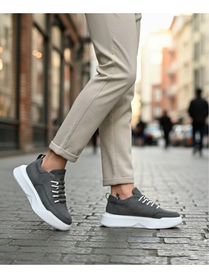 Beskar Signature BA0332 Merdiven Desen Bağcıklı Erkek Yüksek Taban Antrasit Cilt Spor Ayakkabı