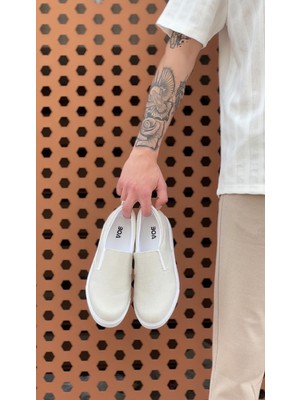 Beskar Signature BA0339 Bağcıksız Keten Krem Beyaz Taban Günlük Erkek Ayakkabı