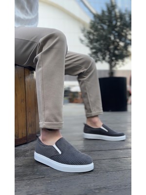 Beskar Signature BA0339 Bağcıksız Kadife Gri Beyaz Taban Günlük Erkek Ayakkabı
