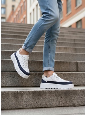 Beskar Signature BA0801  Yüksek Taban Beyaz Paraşüt Kumaş Laci Cilt Detaylı Erkek Ayakkabı