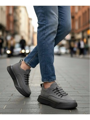 Beskar Signature BA0332 Merdiven Desen Bağcıklı Erkek Yüksek Taban Füme Cilt Spor Ayakkabı