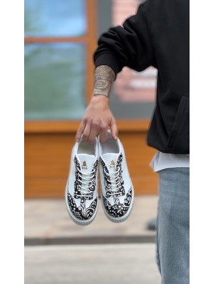 Beskar Signature BA0802  Gotik Desenli Beyaz Yüksek Taban Erkek Günlük Ayakkabı