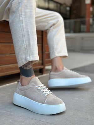 Beskar Signature LE11 Bağcıklı Erkek Yüksek Taban Ithal Süet Krem Spor Ayakkabı