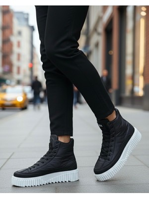 Beskar Signature BA0811  Yüksek Beyaz Taban Siyah Paraşüt Kumaş Cilt Detaylı Yarım Bilek Spor Bot