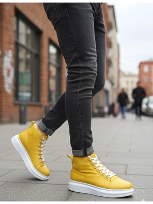 Beskar Signature BA0713 Bağcıklı Sarı Yüksek Taban Erkek Tarz Spor Bot