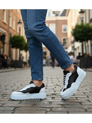 Beskar Signature BA0802  Siyah Renk Beyaz Parçalı Yüksek Taban Erkek Günlük Ayakkabı