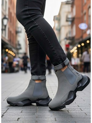 Beskar Signature BA0444 Bağcıksız Rahat Yüksek Taban Füme Erkek Spor Yarım Bilek Bot