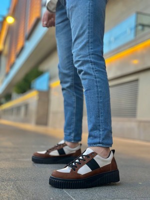 Beskar Signature BA0804  Yüksek Siyah Taban Kahve Detaylı Bağcıklı Erkek Ayakkabı