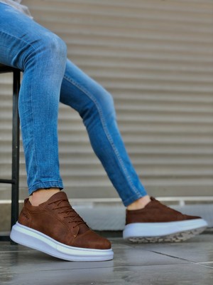 Beskar Signature BA0548  Kalın Yüksek Taban Taba Beyaz Bağcıklı Spor Erkek Ayakkabı