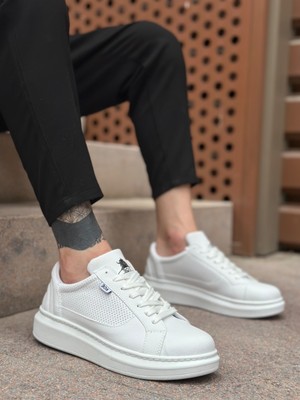 Beskar Signature BA0423  Kalın Yüksek Taban Beyaz Bağcıklı Spor Erkek Ayakkabı