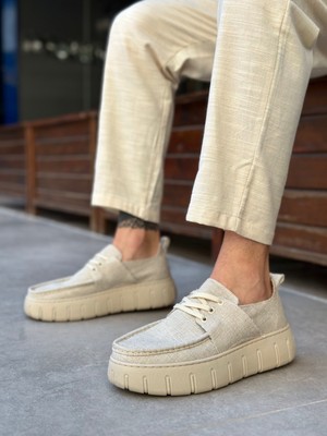 Beskar Signature BA0676  Krem Keten Yüksek Taban Erkek Yazlık Ayakkabı