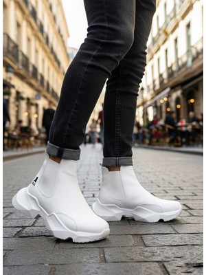 Beskar Signature BA0444 Bağcıksız Rahat Yüksek Taban Beyaz Erkek Spor Yarım Bilek Bot