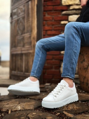 Beskar Signature BA0505 Çengel Bağcıklı Beyaz Renk Yüksek Tabanlı Günlük Ayakkabı