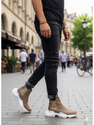 Beskar Signature BA0444 Bağcıksız Rahat Yüksek Taban Vizon Erkek Spor Yarım Bilek Bot