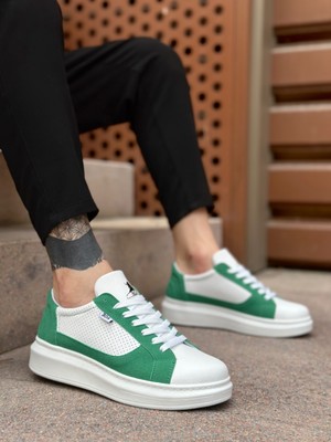 Beskar Signature BA0423  Kalın Yüksek Taban Beyaz Yeşil Bağcıklı Spor Erkek Ayakkabı