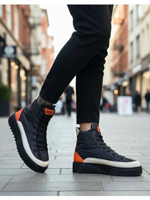 Beskar Signature BA0811  Yüksek Siyah Taban Paraşüt Kumaş Turuncu Cilt Detaylı Yarım Bilek Spor Bot