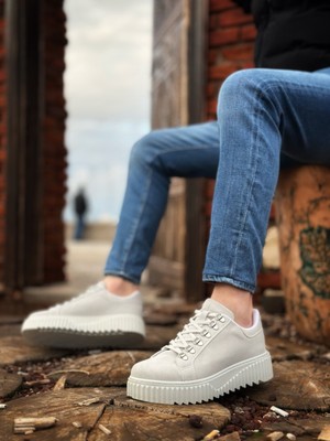 Beskar Signature BA0505 Çengel Bağcıklı Gri Renk Yüksek Tabanlı Günlük Ayakkabı