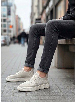 Beskar Signature BA0911 Özel Örme Triko Deri Tozu Detaylı Bej Günlük Spor Ayakkabı