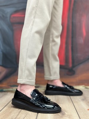 Beskar Signature BA0005 Bağcıksız Yüksek Taban Klasik Rugan Kemerli Püsküllü Erkek Ayakkabı