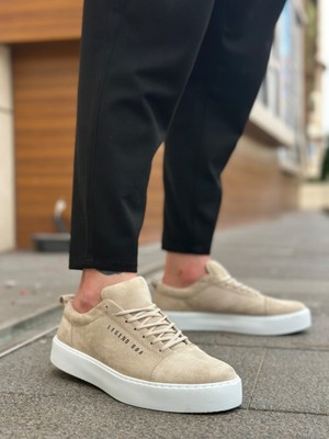 Beskar Signature BA0104 Bağcıklı Krem Süet Beyaz Taban Spor Klasik Erkek Ayakkabı