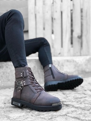 Beskar Signature BA0080 Gladyatör Fermuarlı Tokalı Kahverengi Erkek Klasik Spor Klasik Yarım Bilek Bot