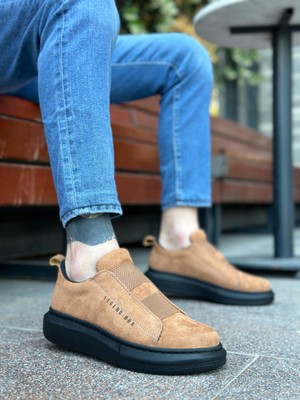 Beskar Signature BA0307  Kalın Süet Yüksek Taban Çift Bant Taba Siyah Erkek Ayakkabı