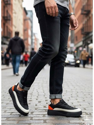 Beskar Signature Siyah Turuncu Detaylı Paraşüt Kumaş Erkek Sneaker - Yumuşak Tabanlı Outdoor Ayakkabı BA0801